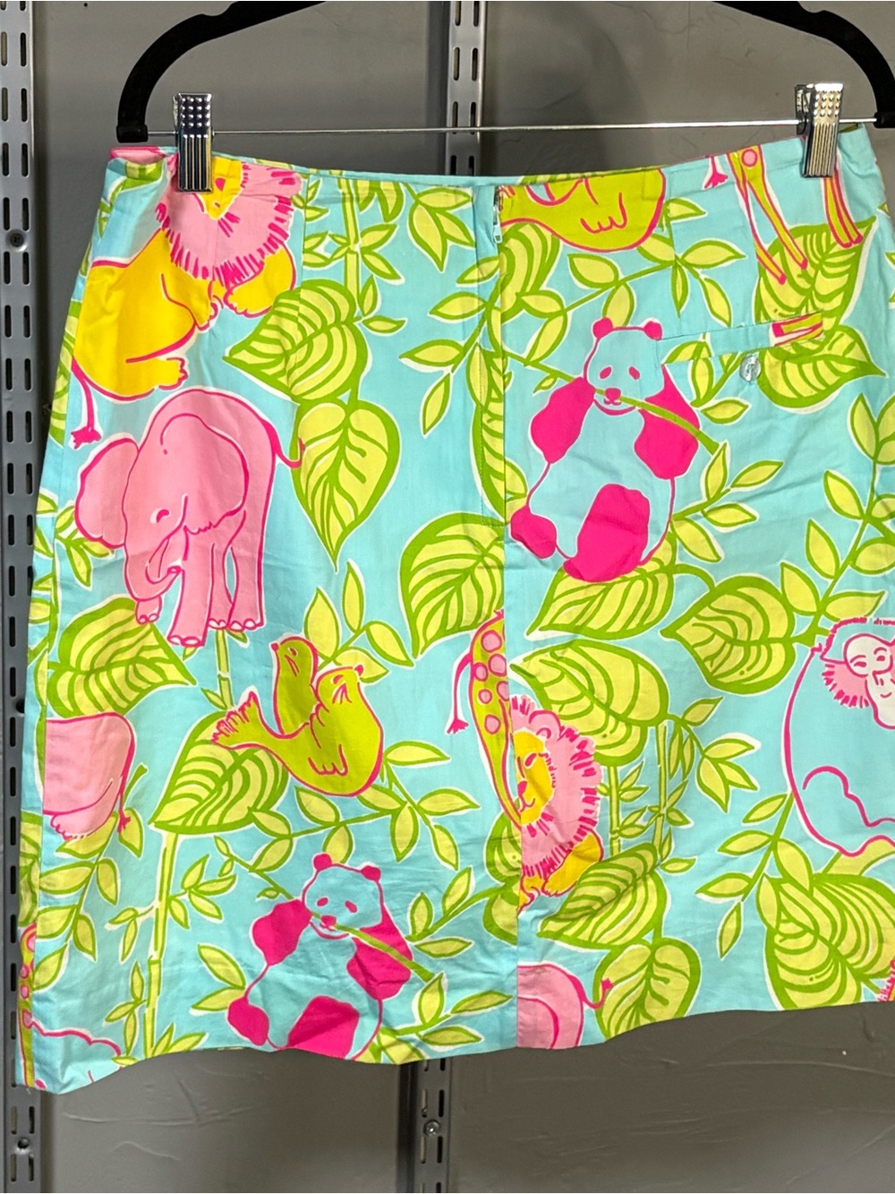 Lilly Pulitzer Aqua Mini Skirt with Pink and Lime Animal Print
